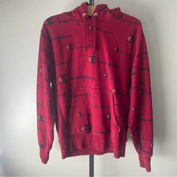 Champion Reverse Weave All Over Print Hoodie Pullover Sweater Jumper Mens Medium - Picture 2 of 8